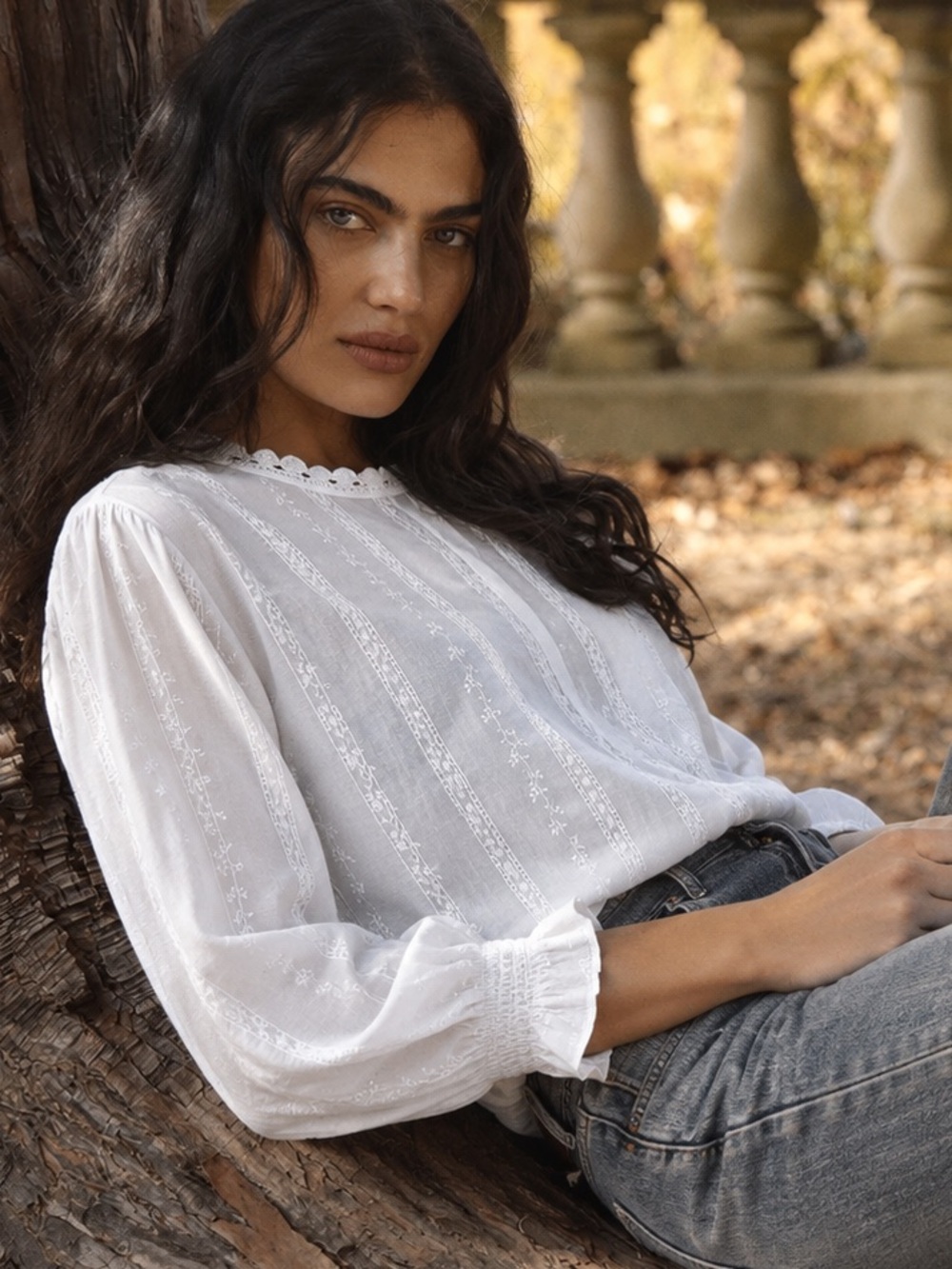 White Lace-Trim Peasant Blouse - Women